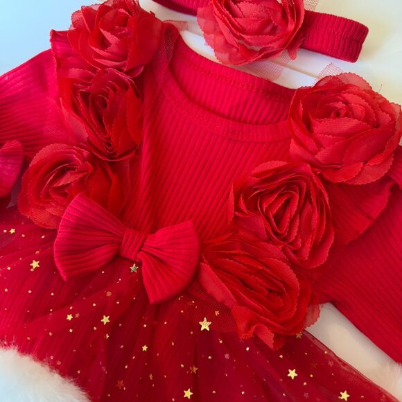 🎄Fancy Baby Girl Christmas Bodysuit with Tutu + Matching Headband - Picture 11 of 11